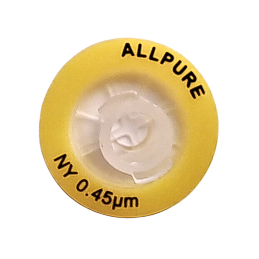 All pure Syringe Filter Hydrophobic Nylon Membrane Disc, 0.45 μm Porosity 13 mm Diameter, PP Housing, Non-Sterile Pack of 100