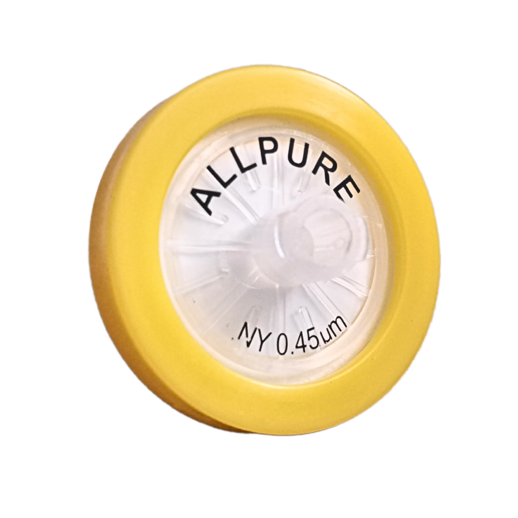 All pure Syringe Filter Hydrophobic Nylon Membrane Disc, 0.45 μm Porosity 25mm Diameter, PP Housing, Non-Sterile Pack of 100