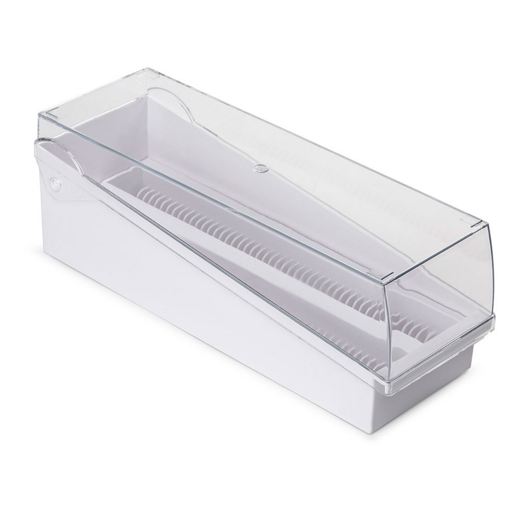 Microscope Slide Storage Box with Removable Tray | Slide Storage Rack | ABS Material White Slide Storage Box with Hinged Lid and Removable Draining Tray, 100-Place Pack of 1 Polylab