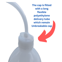 Load image into Gallery viewer, Wash Bottle 250ml Euro design Pack of 1 with Polypropylene flexible delivery tube, screw and tube cap for Controlled Flow Ideal for Science Labs, Cleaning, and Industrial Use
