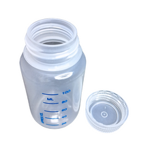 Load image into Gallery viewer, Reagent Bottle Printed Graduation Leak proof Wide Mouth with cap Capacity 125 ml Material Polypropylene For filling Liquid in Laboratory Pack of 1
