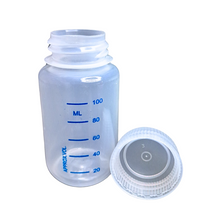 Load image into Gallery viewer, Reagent Bottle Printed Graduation Leak proof Wide Mouth with cap Capacity 125 ml Material Polypropylene For filling Liquid in Laboratory Pack of 1
