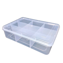 Load image into Gallery viewer, Multipurpose Plastic Storage Box Organizer Pack of 1 with Fix dividers 9 Grids Transparent For Multi use at home, office, shop etc Size 308 X 220 X 75 mm
