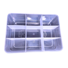 Load image into Gallery viewer, Multipurpose Plastic Storage Box Organizer Pack of 1 with Fix dividers 9 Grids Transparent For Multi use at home, office, shop etc Size 308 X 220 X 75 mm
