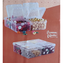 Load image into Gallery viewer, Plastic Boxes 4 in 1 (with 4 Lid) Small Plastic Boxes for Storage of Multipurpose Things Pack of 1 Transparent Square For Multi use at home, office, shop etc Size Small 10 X 8.5 X 3 mm
