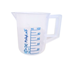 Load image into Gallery viewer, Measuring Jug Printed Plastic 100 ml Beaker with Handle, Molded in Polypropylene - Screen Printed Graduations, Spout &amp; Handle for Easy Pouring (100 ml, Pack of 1)
