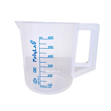 Load image into Gallery viewer, Printed Plastic Measuring Jug 600 ml Beaker with Handle, Molded in Polypropylene - Screen Printed Graduations, Spout &amp; Handle for Easy Pouring (600 ml, Pack of 1)
