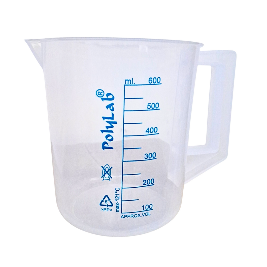 Measuring Jug Printed Plastic  600 ml Beaker with Handle, Molded in Polypropylene - Screen Printed Graduations, Spout & Handle for Easy Pouring (600 ml, Pack of 1)