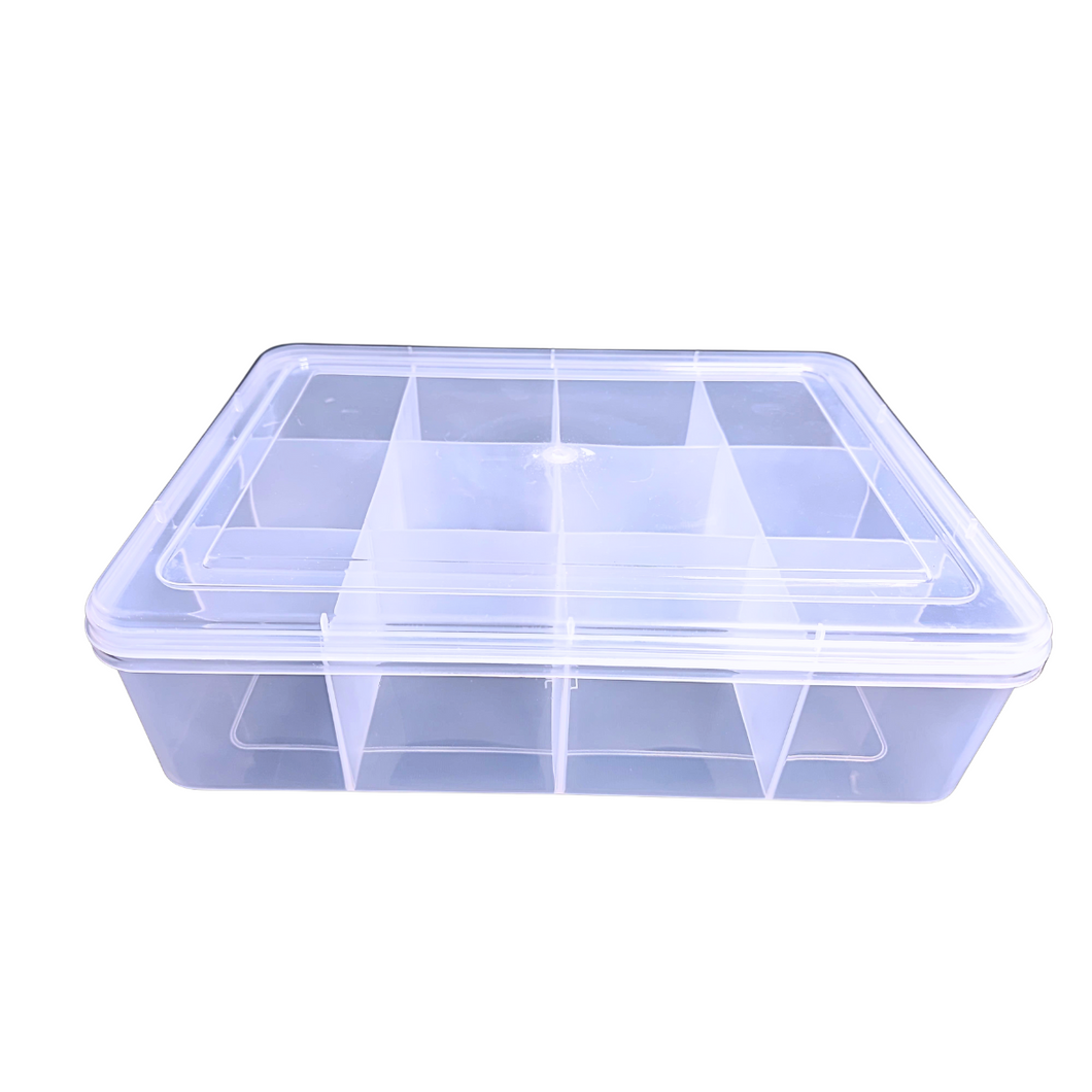 Multipurpose Plastic Storage Box Organizer Pack of 1 with Fix dividers 12 Grids Transparent For Multi use at home, office, shop etc Size 328 X 238 X 87 mm