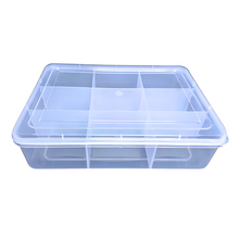 Load image into Gallery viewer, Multipurpose Plastic Storage Box Organizer Pack of 1 with Fix dividers 9 Grids Transparent For Multi use at home, office, shop etc Size 308 X 220 X 75 mm
