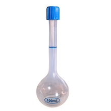 Load image into Gallery viewer, Volumetric flask with Screw cap 100 ml (Pack of 1) Plastic for chemistry measuring flask laboratory apparatus
