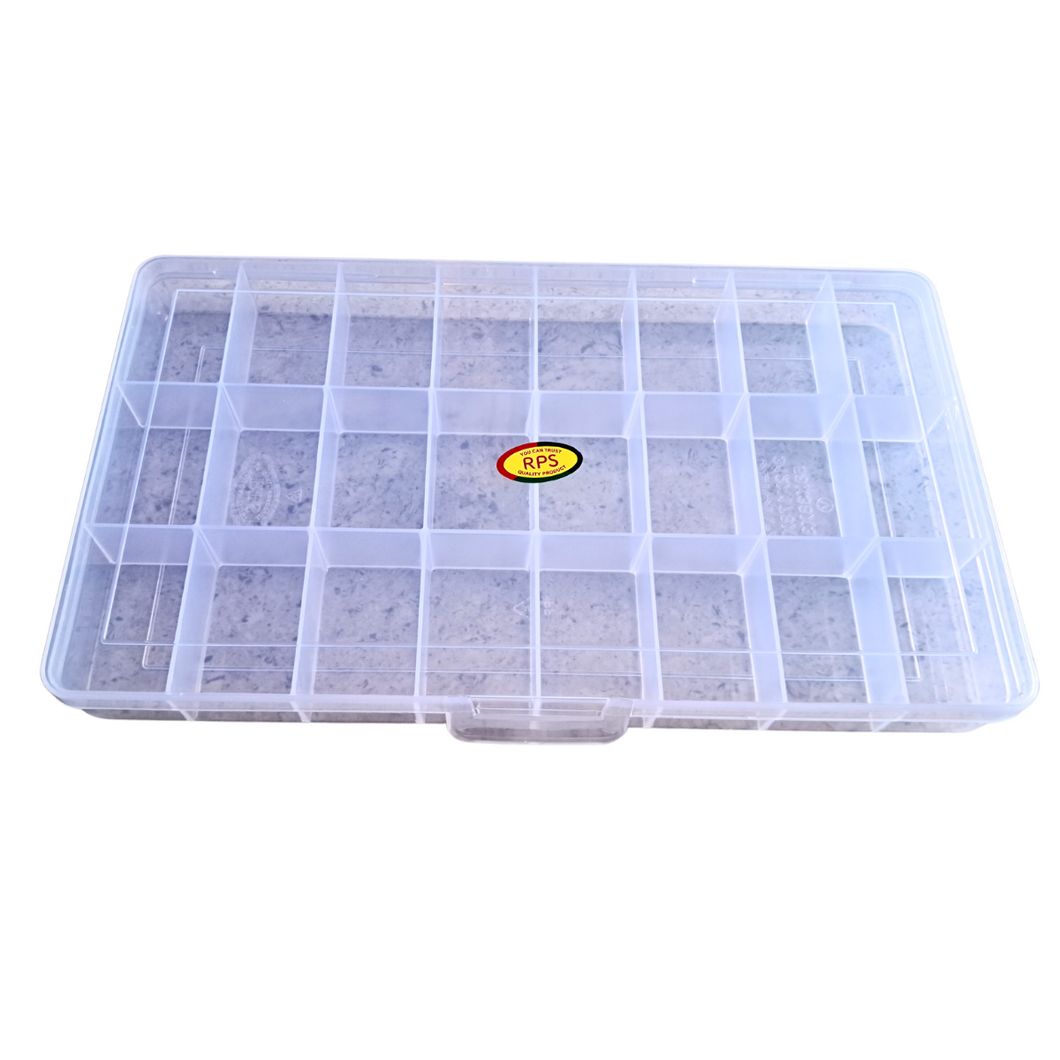 Multi purpose Storage Box or Organizer Rectangular Storage Box with Fix dividers 24 Grids Transparent Pack of 1