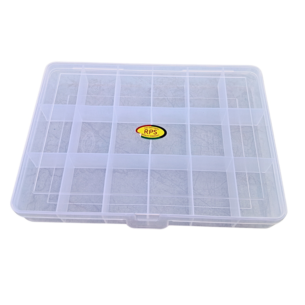 Multi purpose Storage Box or Organizer Rectangular Storage Box with Fix dividers 18 Grids Transparent Pack of 1