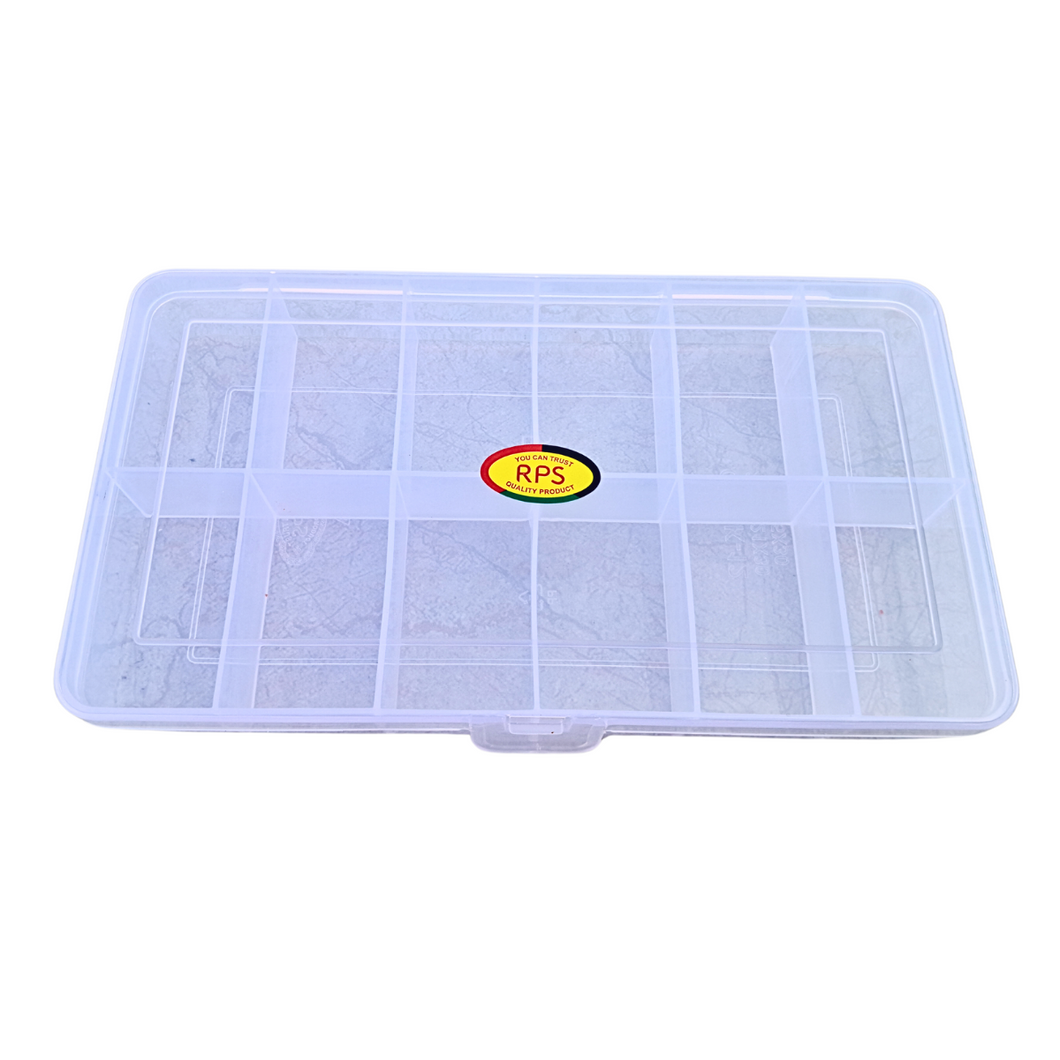 Multi purpose Storage Box or Organizer Rectangular Storage Box with Fix dividers 12 Grids Transparent Pack of 1