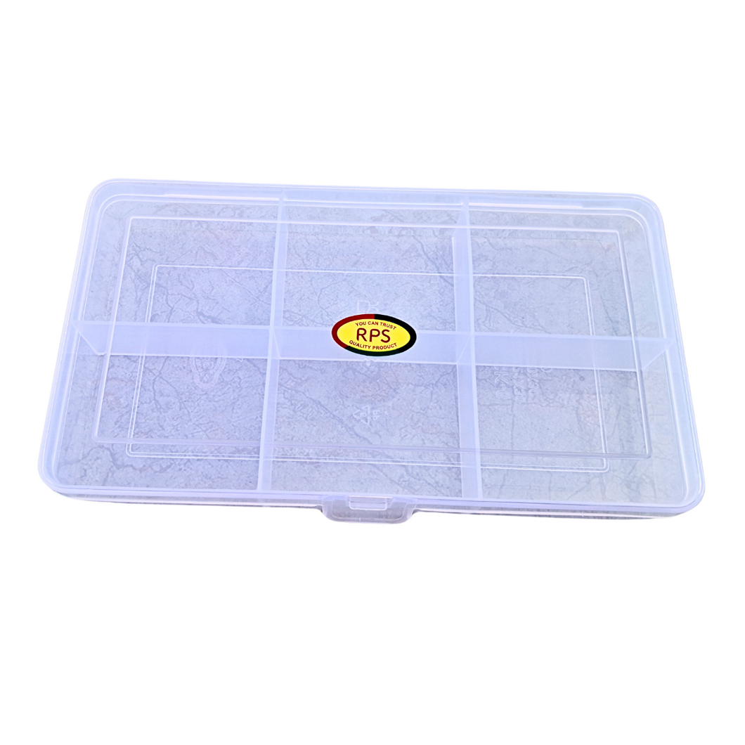 Multi purpose Storage Box or Organizer Rectangular Storage Box with Fix dividers 6 Grids Transparent Pack of 1