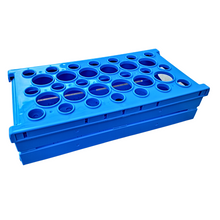 Load image into Gallery viewer, Foldable Space Saving Rack for 15 ml and 50 ml Centri-fuge Tube total 33 holes Polypropylene mold Laboratory Plastic Tube Rack Holder (Pack of 1)
