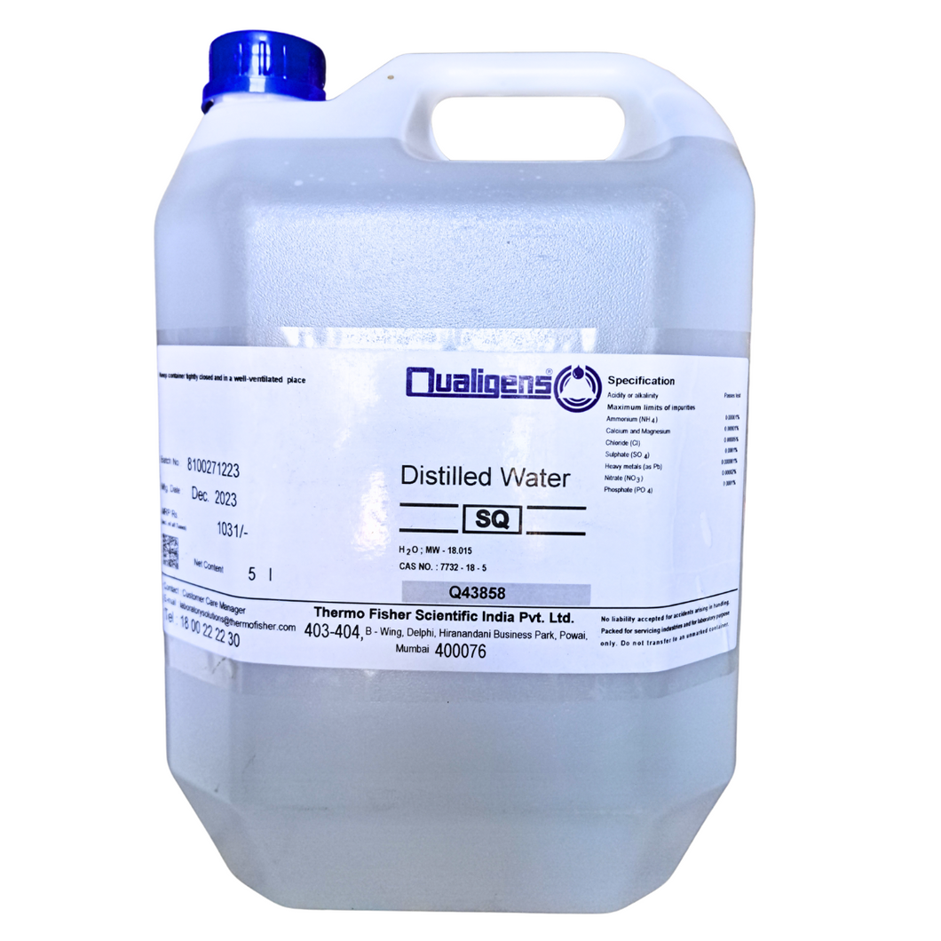 Distilled Water Qualigens Demineralized/De-ionized Water (TDS = 0), Great for Inverter Batteries, Medical Equipments and DIY Cosmetics 5 LTR Pack of 1