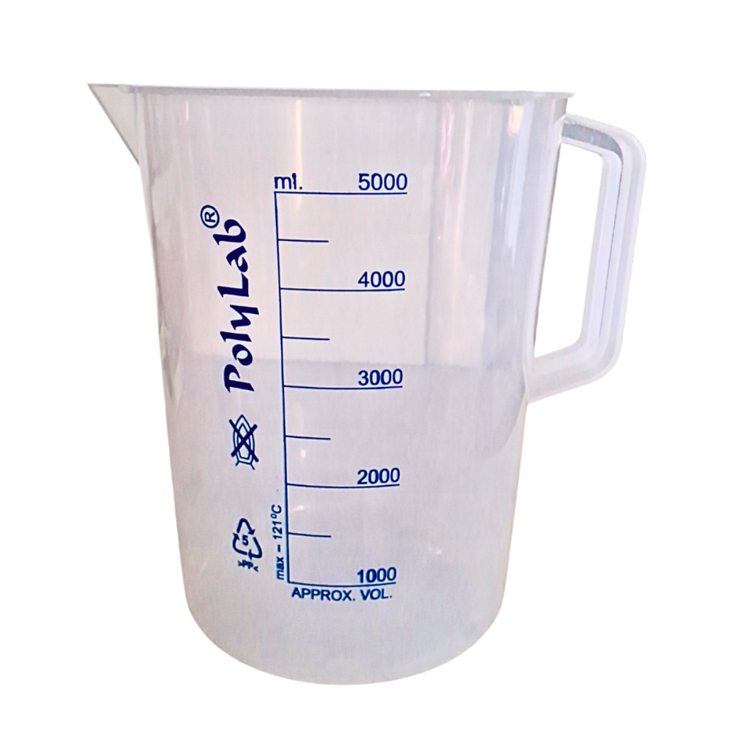 Printed Plastic Measuring Jug 5000 ml or 5 Ltr Beaker with Handle, Molded in Polypropylene - Screen Printed Graduations, Spout & Handle for Easy Pouring (5000 ml, Pack of 1)