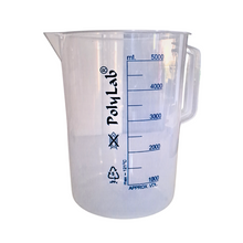 Load image into Gallery viewer, Printed Plastic Measuring Jug 5000 ml or 5 Ltr Beaker with Handle, Molded in Polypropylene - Screen Printed Graduations, Spout &amp; Handle for Easy Pouring (5000 ml, Pack of 1)
