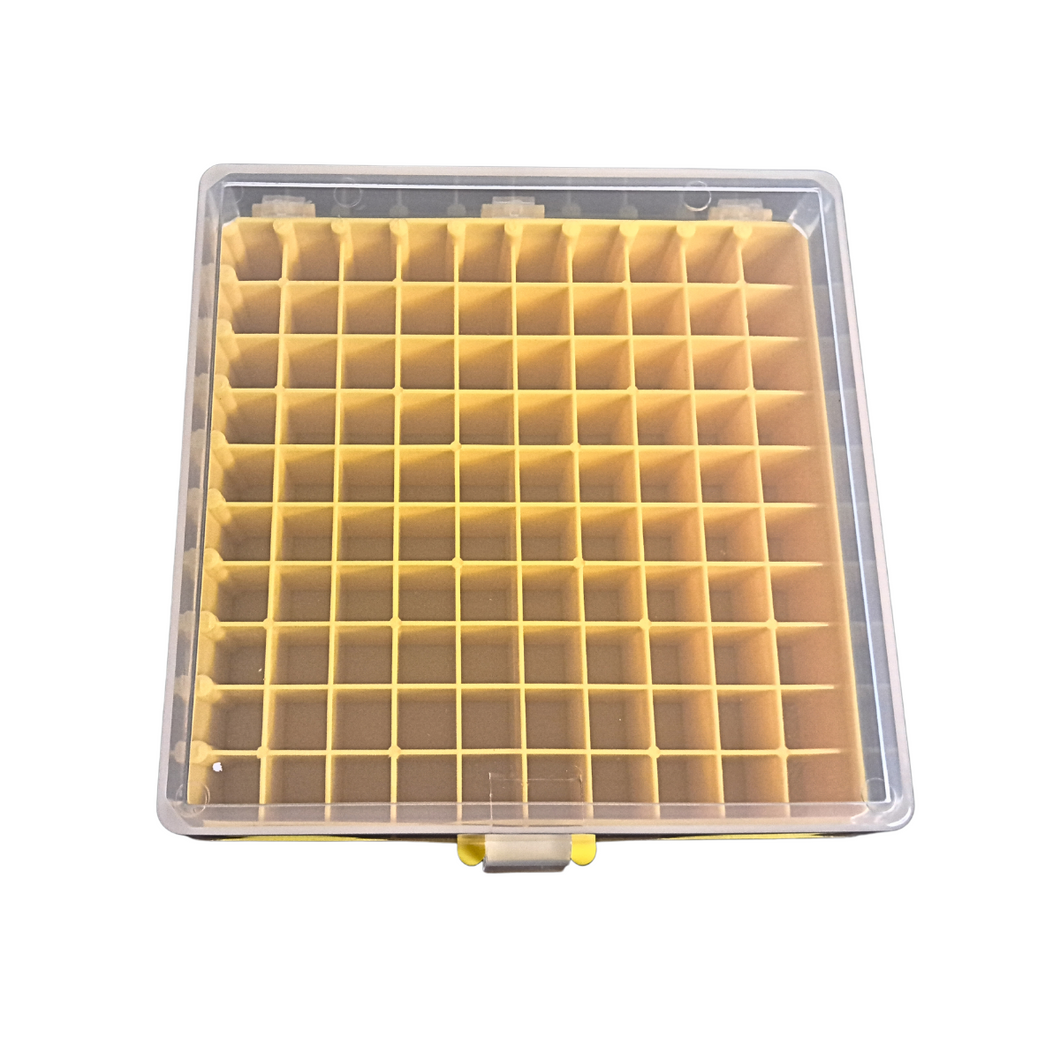 Cryo box (PP) 100 places for 1ml and 1.8 ml cryo vials, Cryo Box Vial Rack, Freezer Storage Fit for 2 ml Cryo storage Freezing Box (Pack of 1)