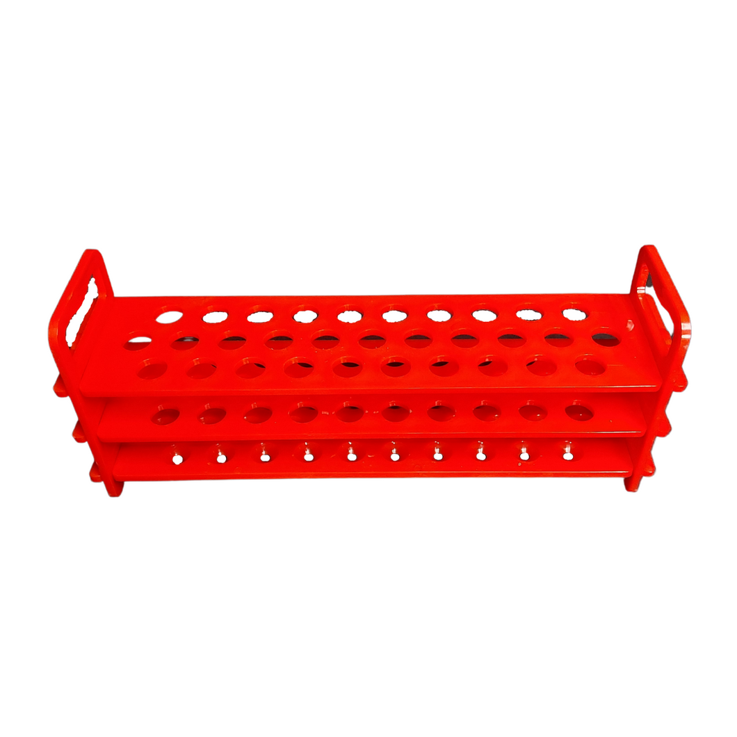 Test Tube Stand (3 Tier) Plastic - PP Size: 13 mm x 31 Tubes White and Red color Pack of 1