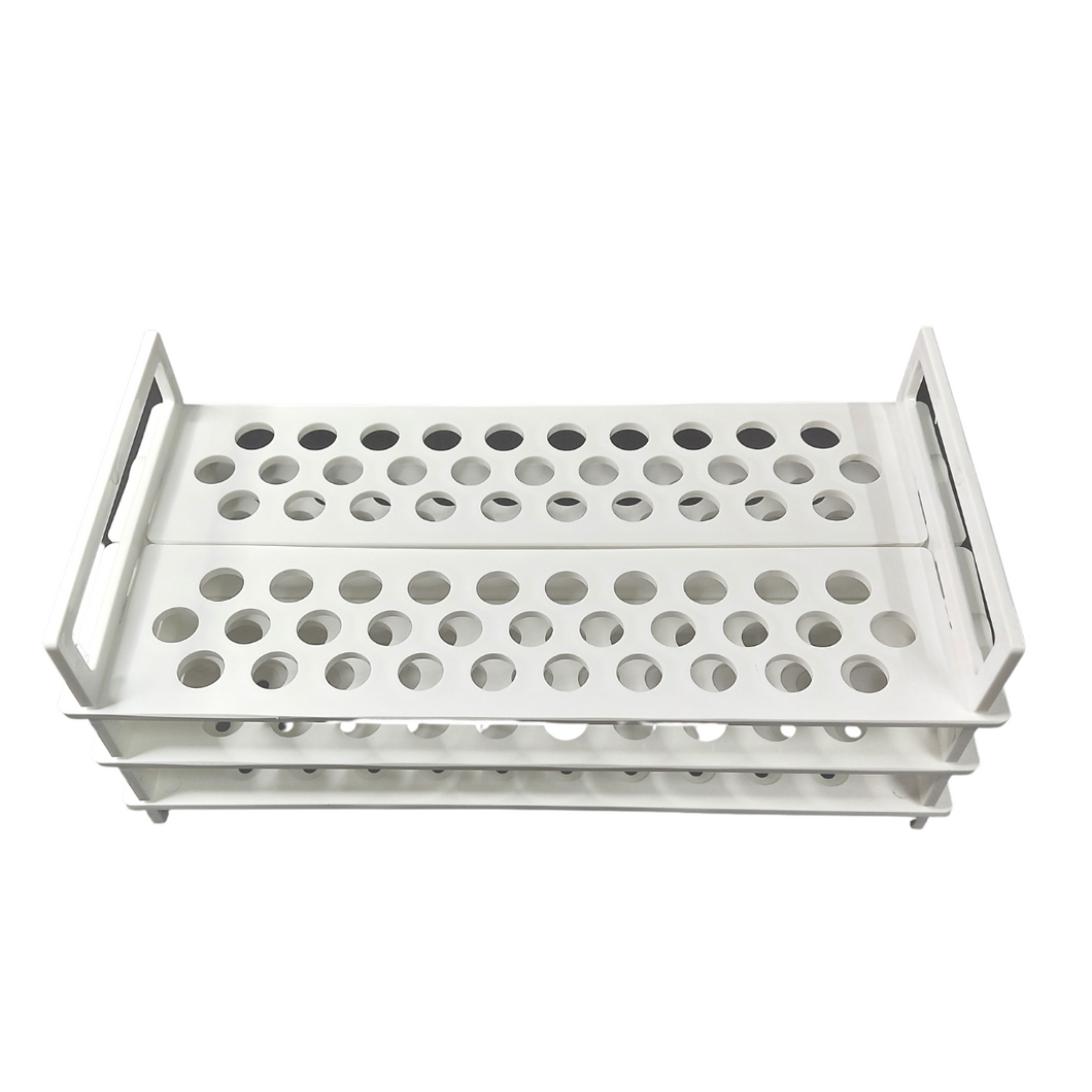 Test Tube Stand (3 Tier) Plastic - PP Size: 13 mm x 62 Tubes White and Blue color Pack of 1