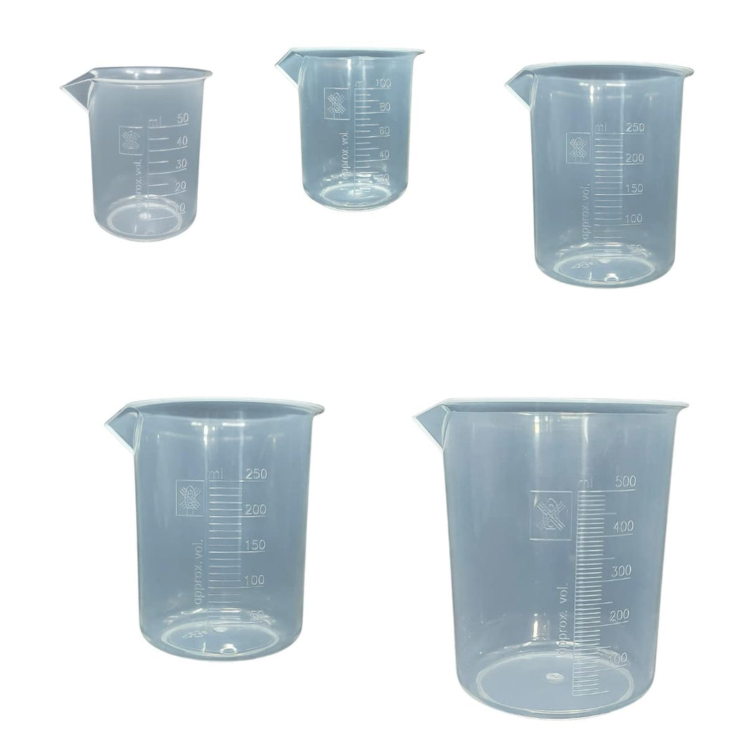 Measuring Beaker Set Measuring Cup Plastic Transparent Combo Pack (5 pcs) 50 ml, 100 ml, 250 ml -2, 500 ml