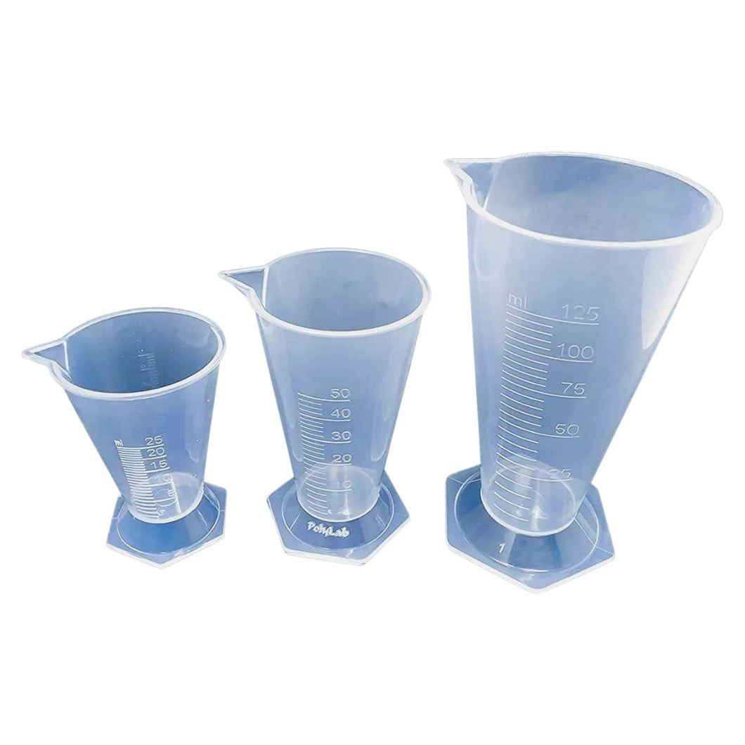 Conical Measure or Measuring Beaker Moulded in polypropylene,  For measure liquid - Set of 3 (25 Ml/50 Ml/125Ml)