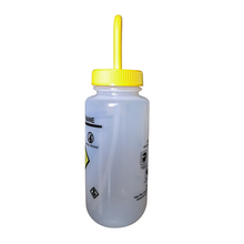 Load image into Gallery viewer, Safety Vented LABELLED DICHLOROMETHANE LDPE made Wide mouth wash bottle Printed-Four color 500ml (16oz) Yellow Polypropylene Cap (Pack of 1)
