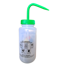 Load image into Gallery viewer, Safety Vented LABELLED ETHYL ACETATE LDPE made Wide mouth wash bottle Printed-Four color 500ml (16oz) Green Polypropylene Cap (Pack of 1)
