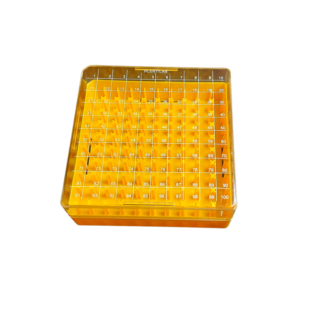 Cryo Box Polycarbonate Freezer Boxes, Vial Rack, Freezer Storage, 9 x 9 Array, 100 Place, 130mm Length x 130mm Width x 52mm Height. Fit for 1 ml, 1.8 ml and 2 ml Cryo Vials (Pack of One)