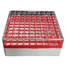 Load image into Gallery viewer, Cryo Box Polycarbonate Freezer Boxes, Vial Rack, Freezer Storage, 9 x 9 Array, 81 Place, 130mm Length x 130mm Width x 52mm Height. Fit for 1 ml, 1.8 ml and 2 ml Cryo Vials (Pack of One)

