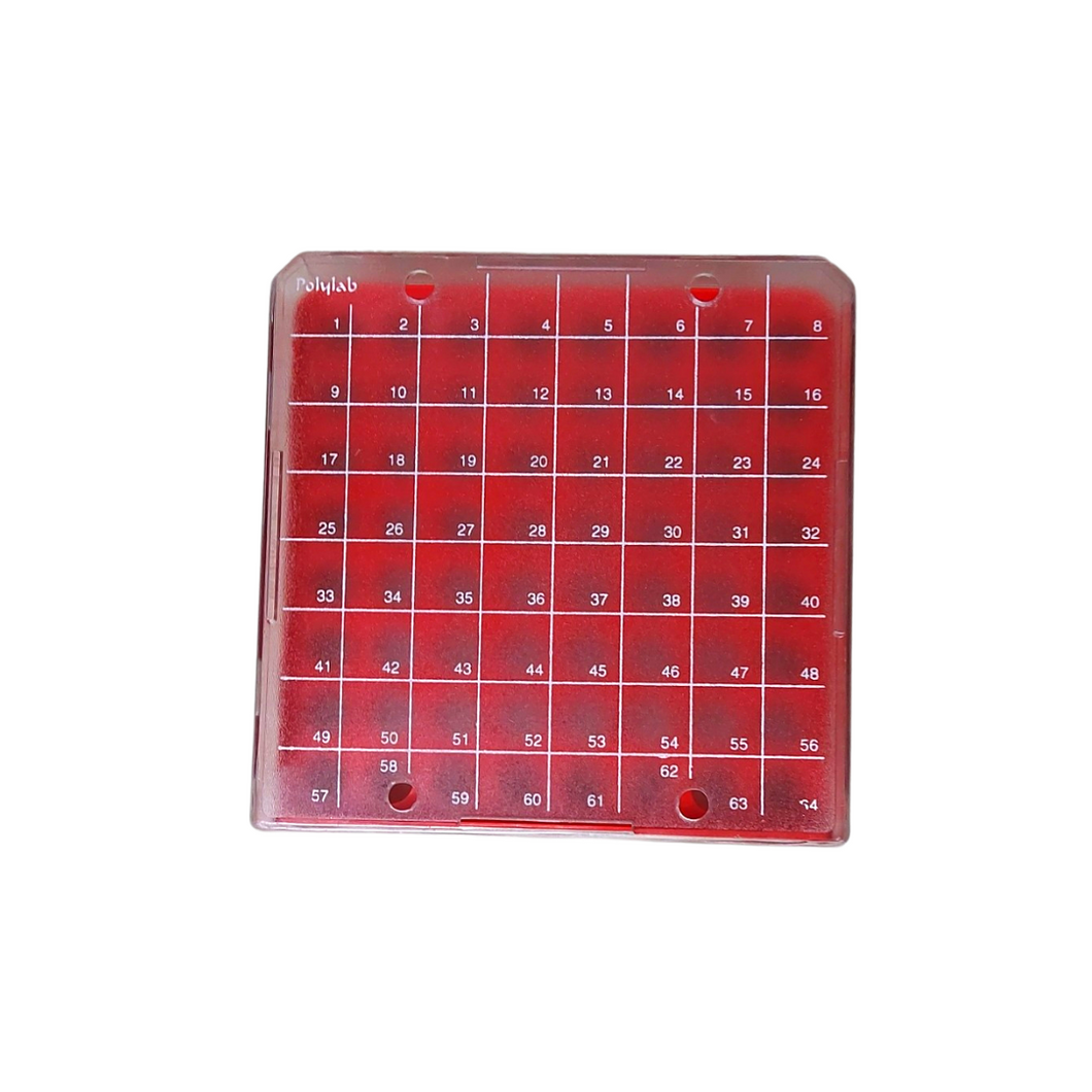 Micro Centrifuge Tube Box Rack for 64 MCTs of 1.5 ml Material : Polycarbonate