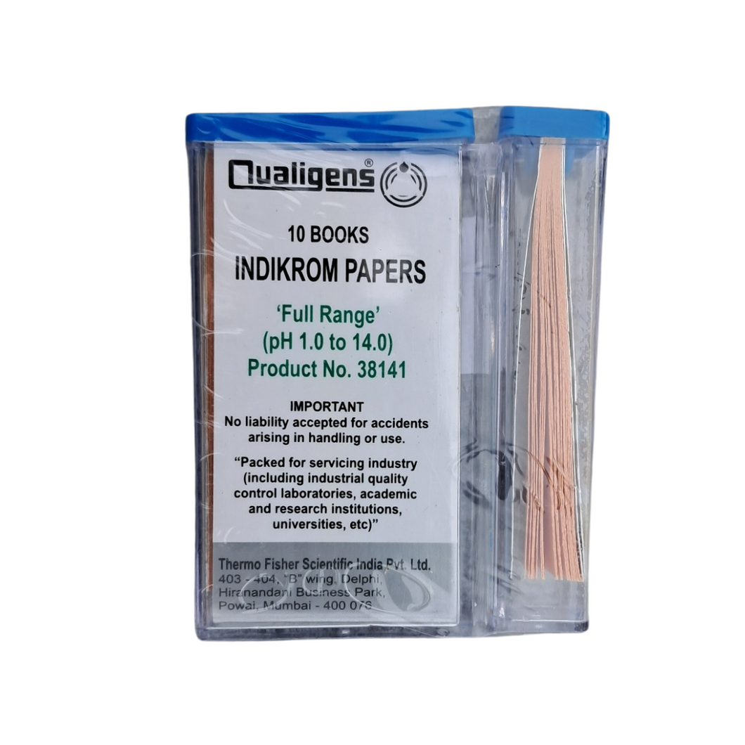 INDIKROM PAPERS Qualigens Full range pH 1 To 14 PH Indicator Papers Full Range 10 book (200 Strips)